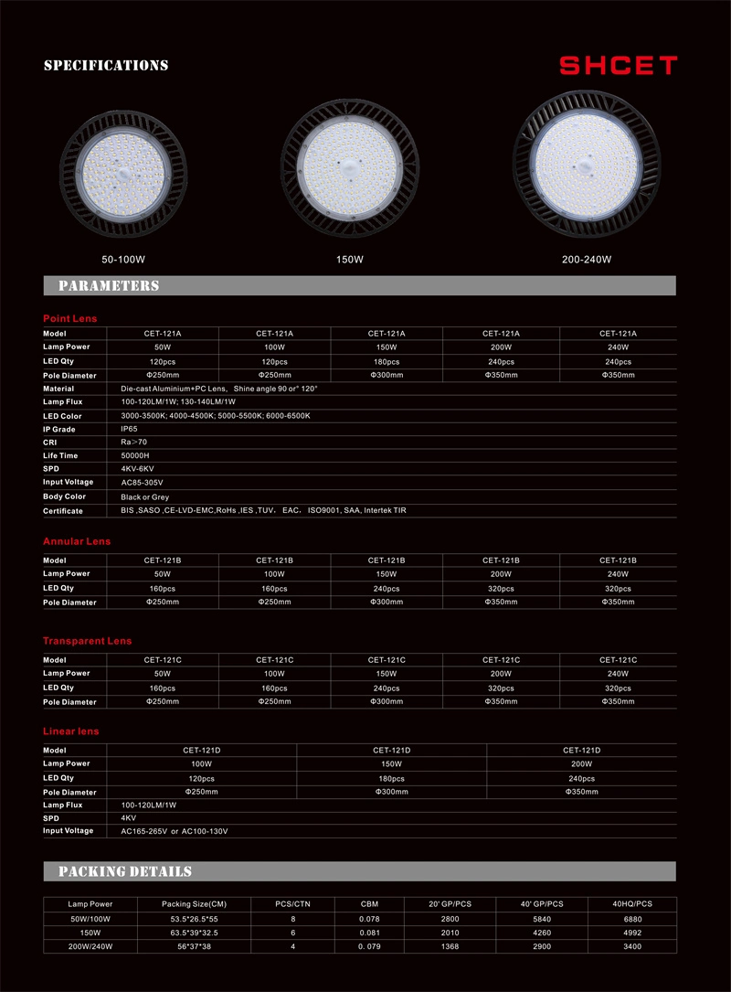 100W 150W 200W UFO LED High Bay Light IP65 Waterproof Hook Mount Shop Lights Garage Factory Warehouse Lamp