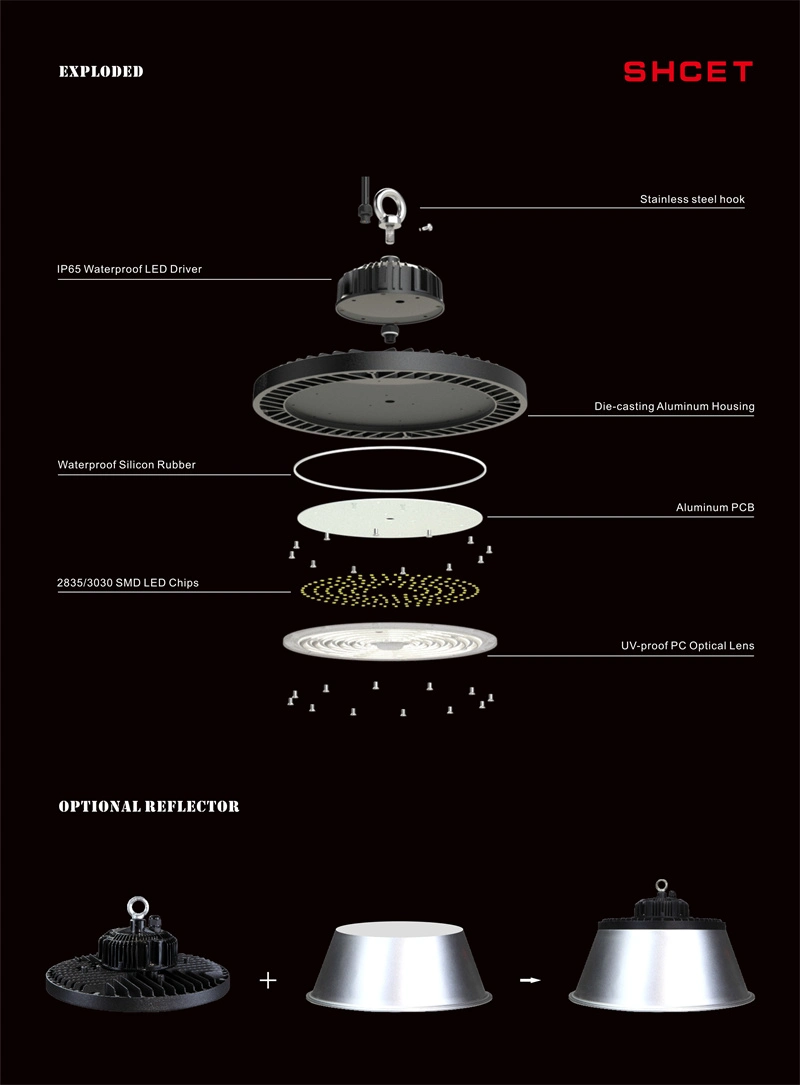 100W 150W 200W UFO LED High Bay Light IP65 Waterproof Hook Mount Shop Lights Garage Factory Warehouse Lamp